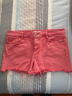 LOFT Coral Pink Frayed-Hem Denim Shorts